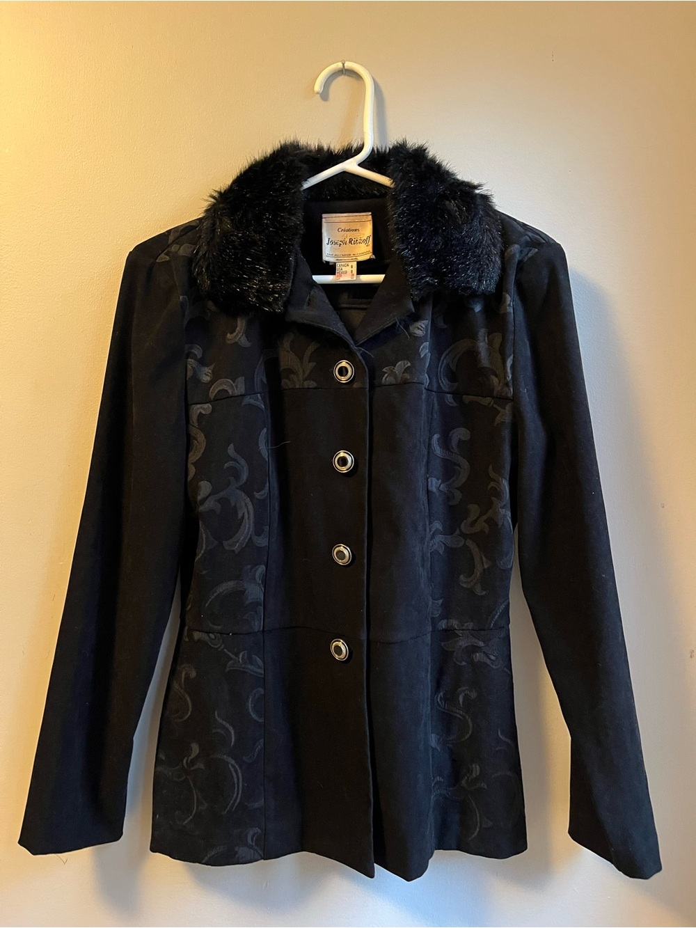 Joseph Ribkoff Black Faux-Fur Collar Women's Coat